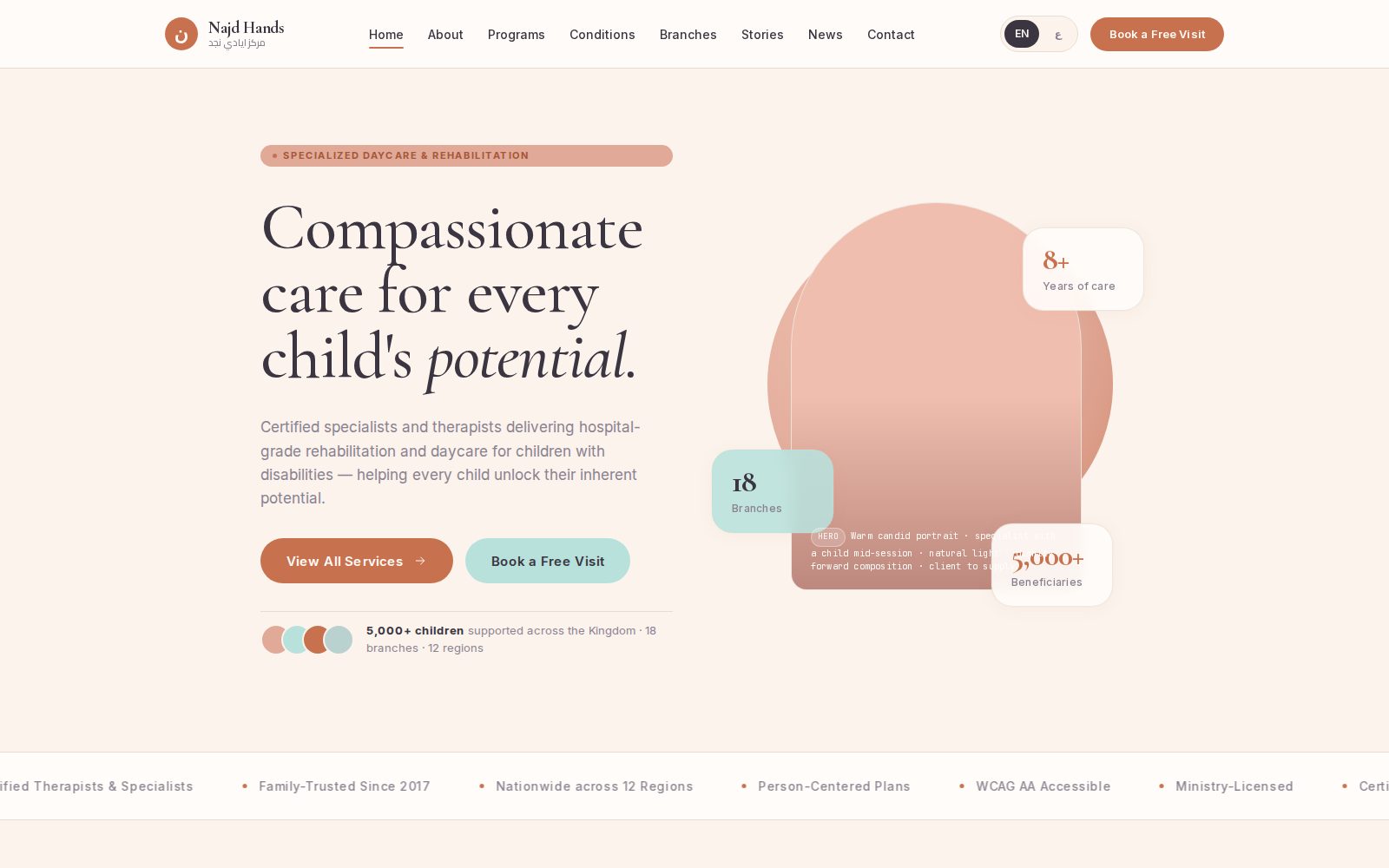 Najd Hands — homepage screenshot